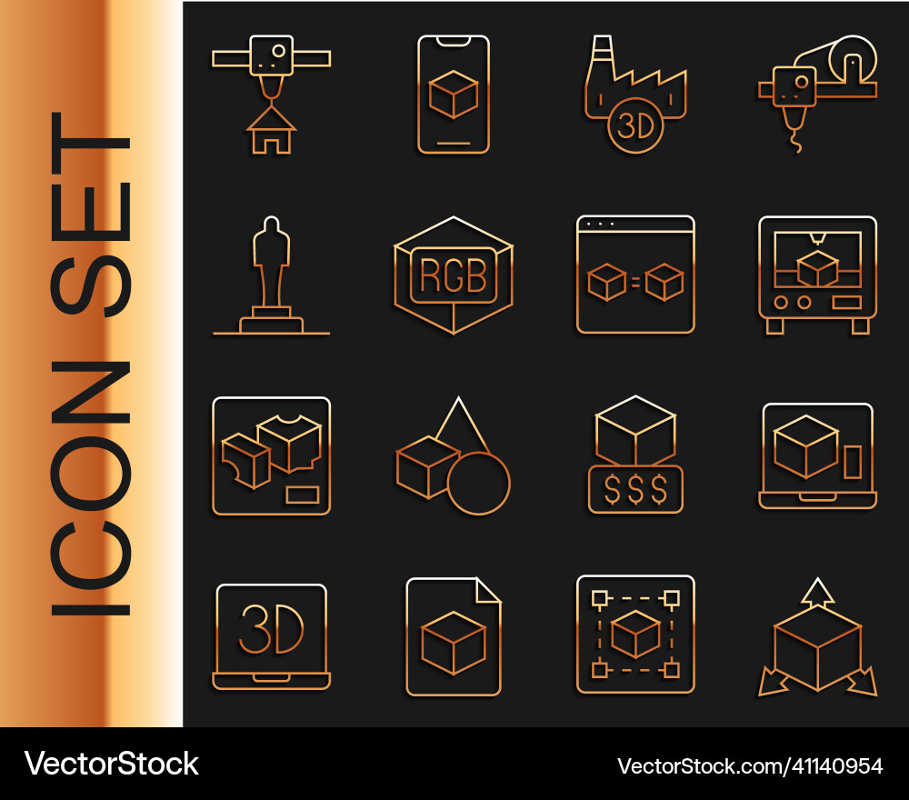 Set line isometric cube 3d printer printing Set line isometric cube 3d printer printing vector image