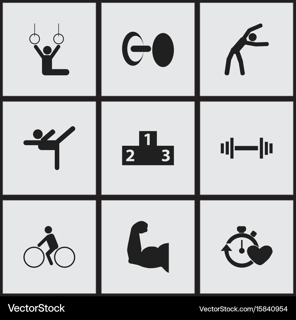 Set of 9 editable exercise icons includes symbols vector image