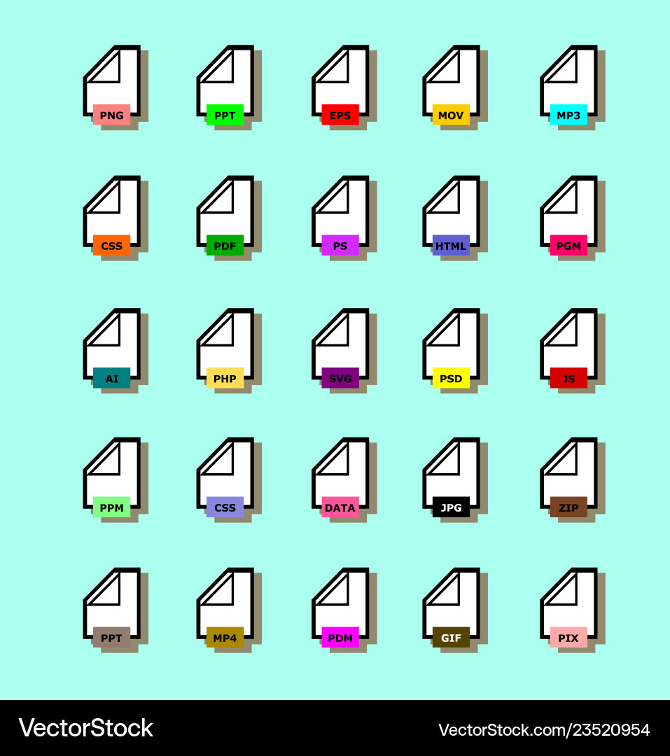 Set von Programm-Dateiformaten iconsfile Erweiterungen Set von Programm-Dateiformaten iconsfile Erweiterungen Vektorbild