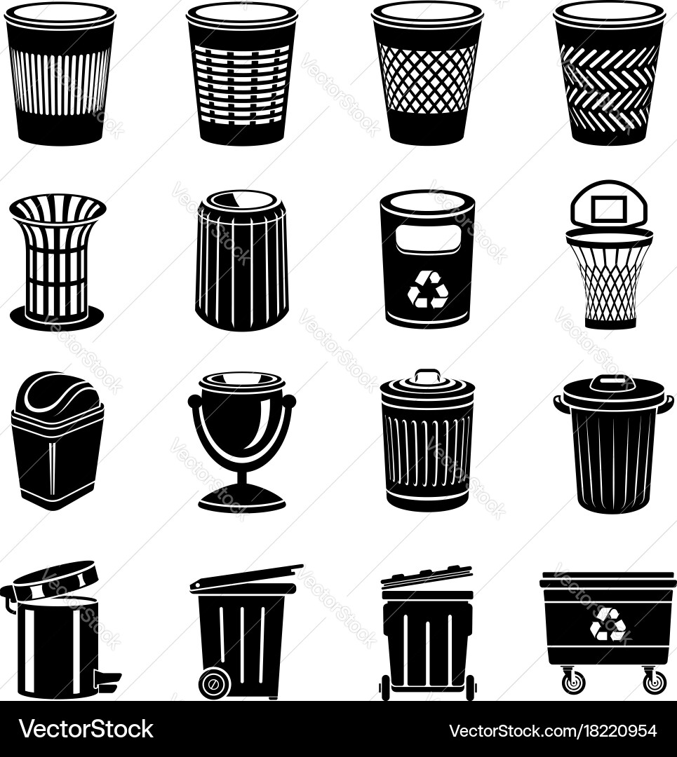 Trash can icons set simple style vector image