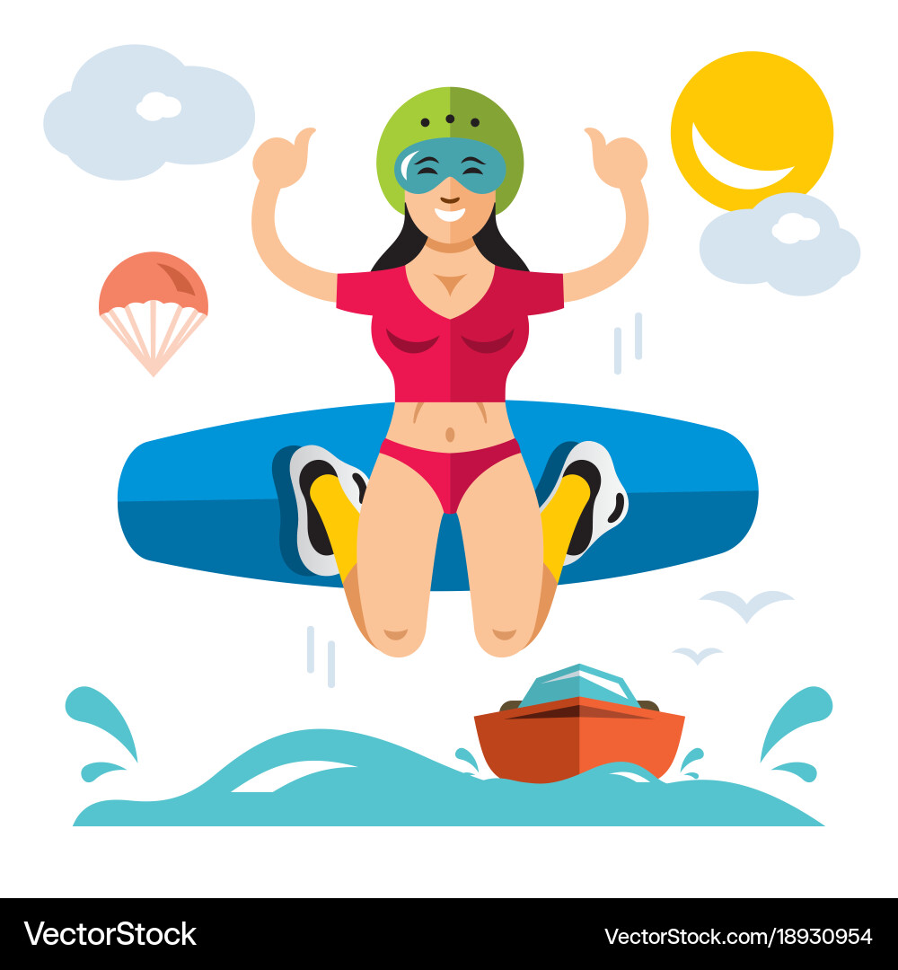Wakeboarding flat style colorful cartoon – Royalty-Free Vector | VectorStock, image size:1000x1080