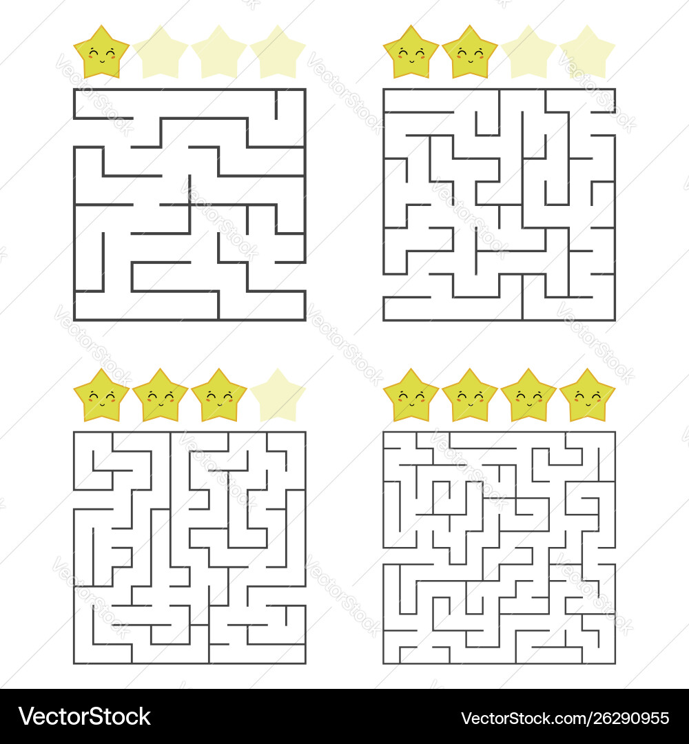 A set square mazes four levels difficulty A set square mazes four levels difficulty Vector Image