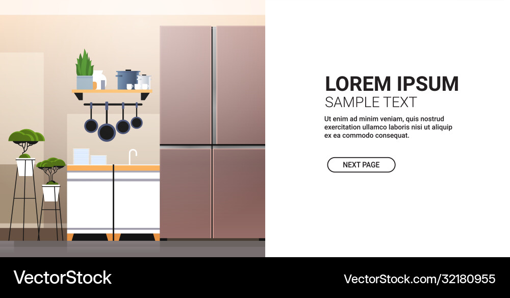 Brown side refrigerator in modern kitchen Brown side refrigerator in modern kitchen Vector Image