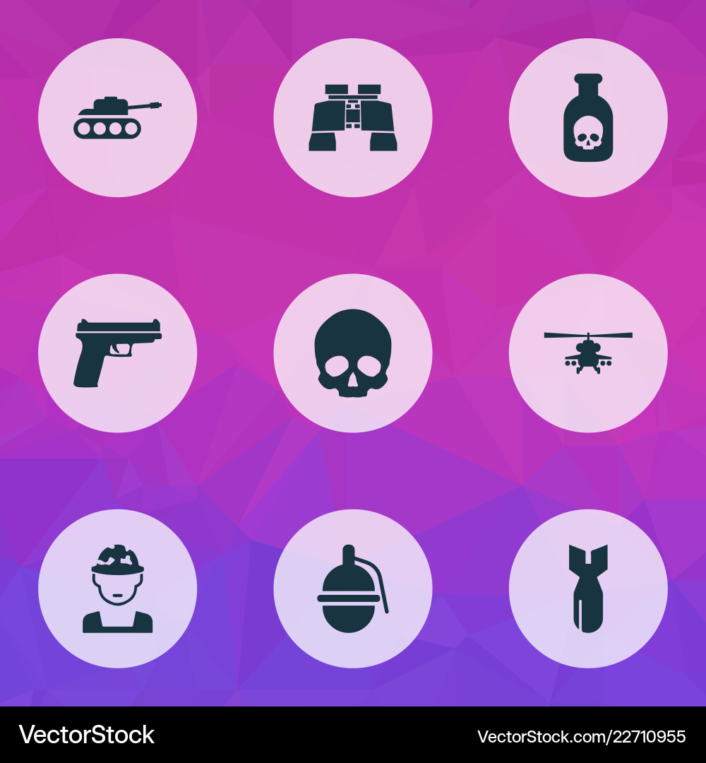 Combat icons set with gun grenade tank and other Combat icons set with gun grenade tank and other vector image
