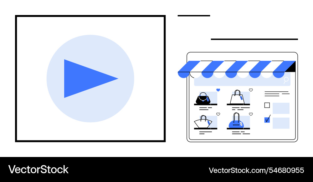 E-commerce website interface with play button E-commerce website interface with play button vector image