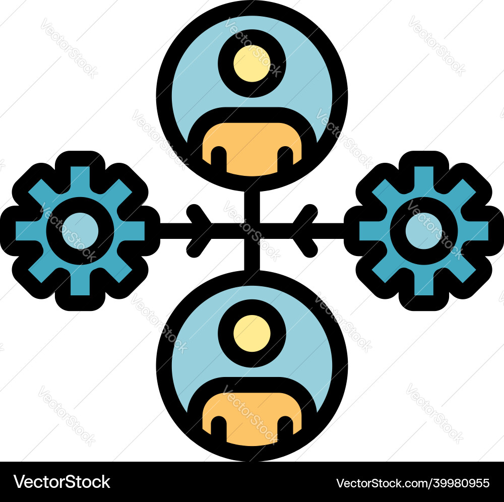 Gears and two admins icon color outline Gears and two admins icon color outline vector image