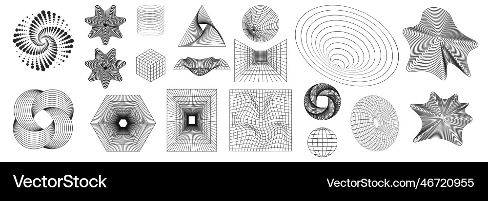 Geometric wireframe shapes and grids in dark color Geometric wireframe shapes and grids in dark color vector image