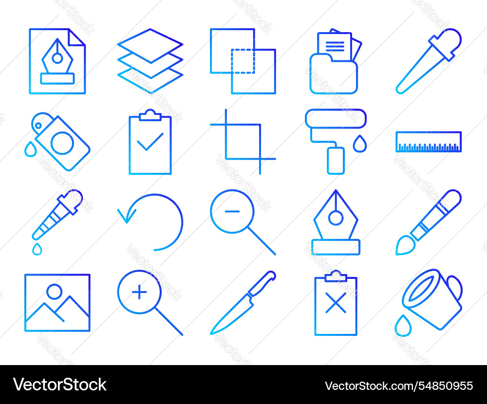 Graphics design gradient color tool icon set flat Graphics design gradient color tool icon set flat vector image