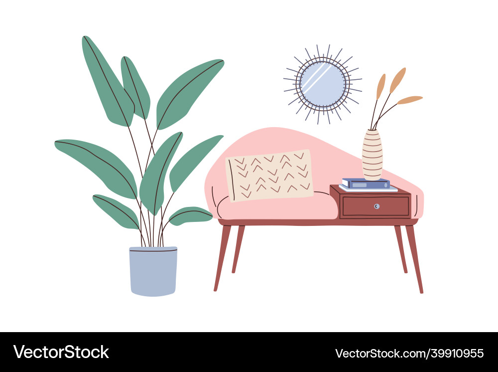 Home interior design in 60s style retro armchair Home interior design in 60s style retro armchair vector image