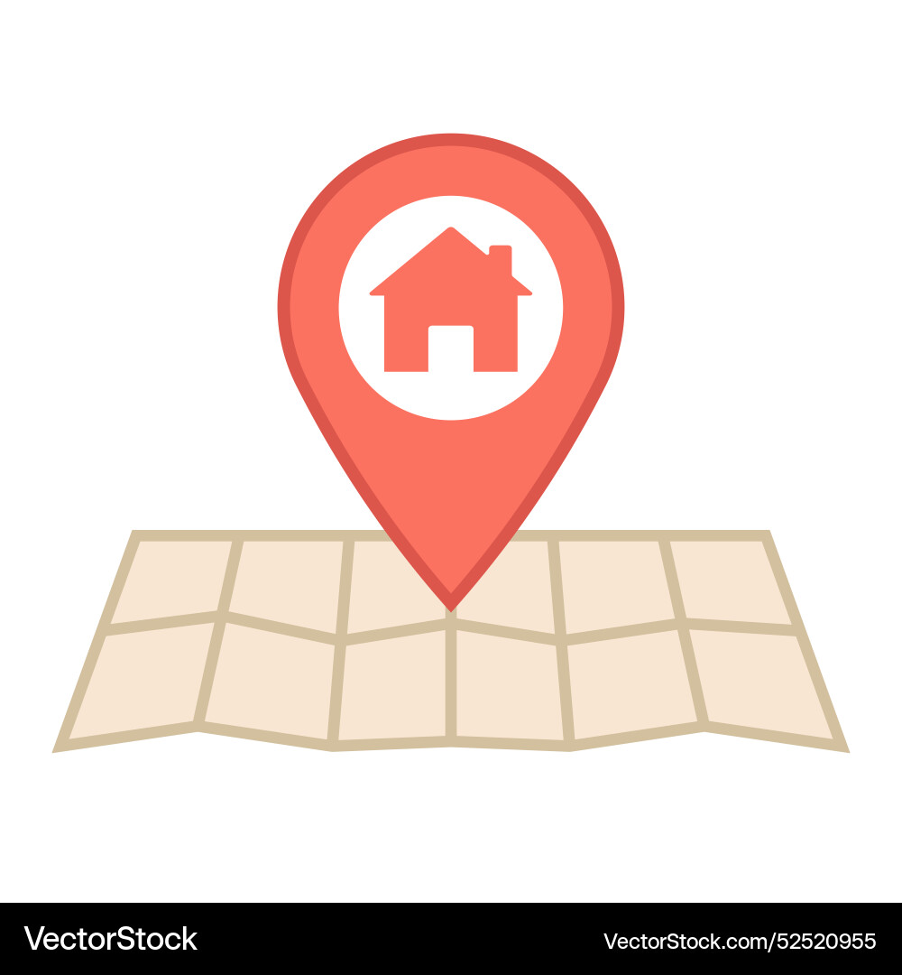 Map and red location pointer with house symbol vector image