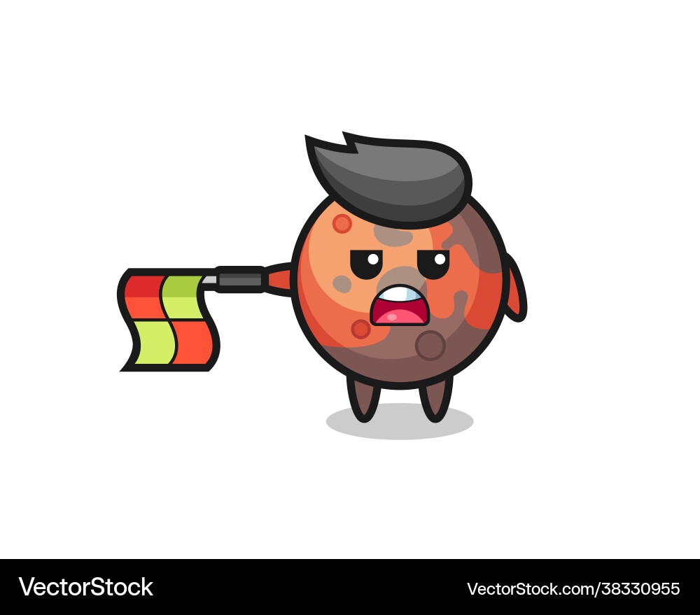 Mars character as line judge hold flag Mars character as line judge hold flag Vector Image