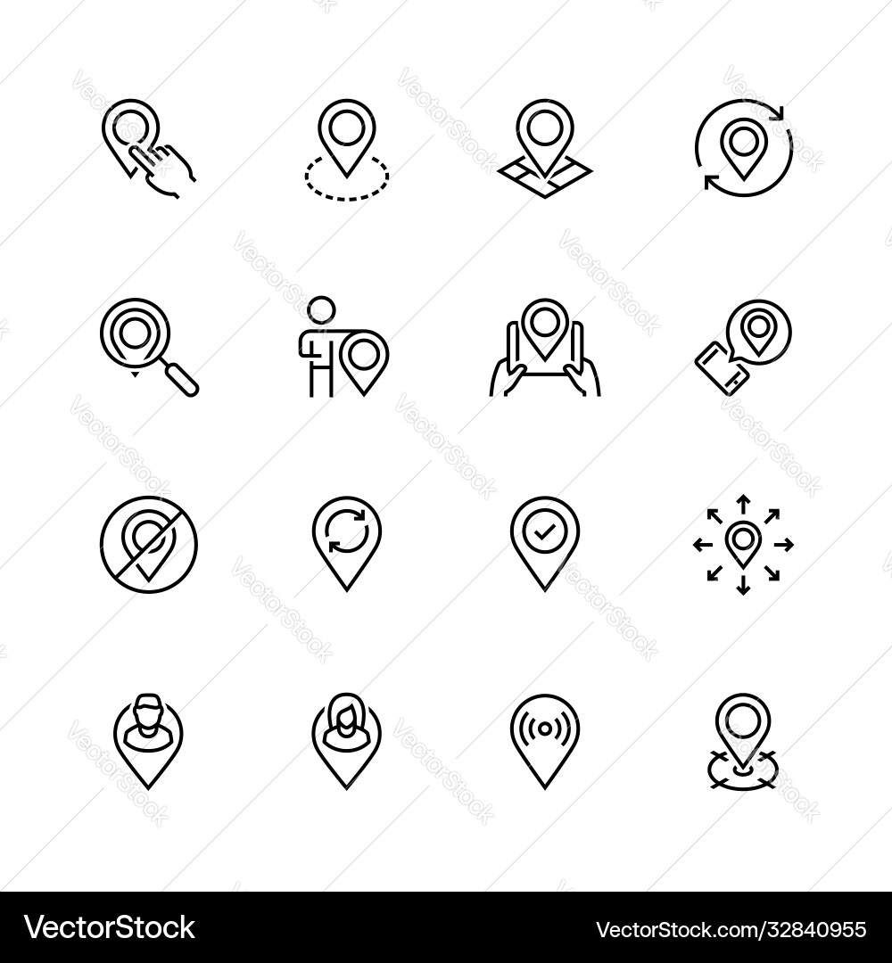 Navigation & Map Pin Icons - Thin Line Style Vector Image