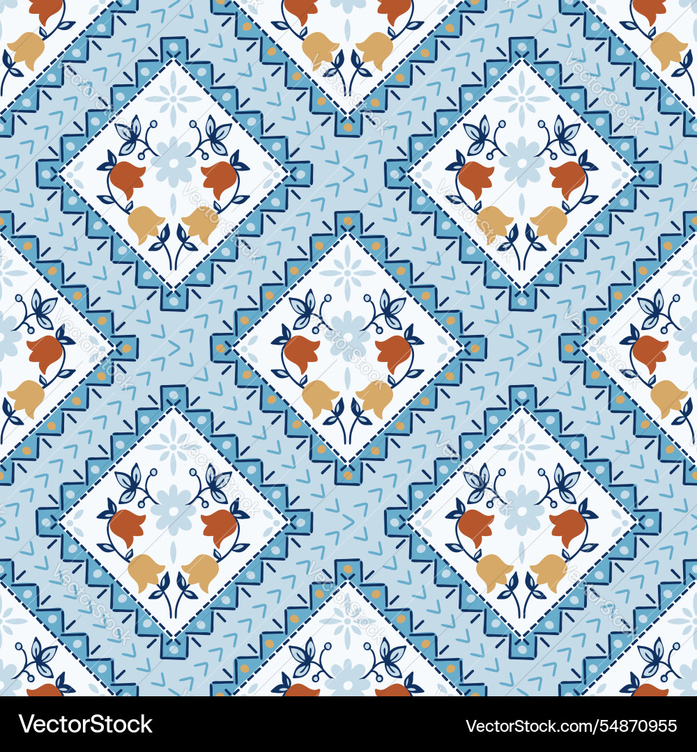 Patchwork pattern with decorative flowers design Patchwork pattern with decorative flowers design Vector Image