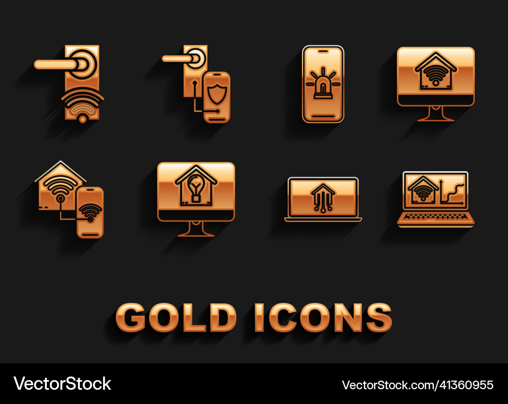 Set computer monitor with smart house and light Set computer monitor with smart house and light vector image