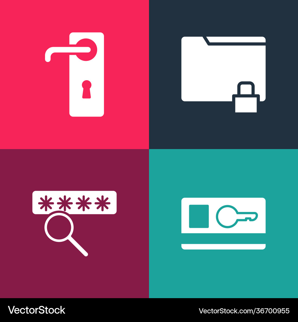 Set pop art key card password protection folder Set pop art key card password protection folder vector image