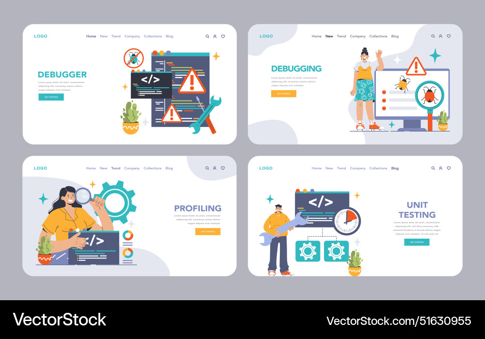 Software testing web banner or landing page set vector image