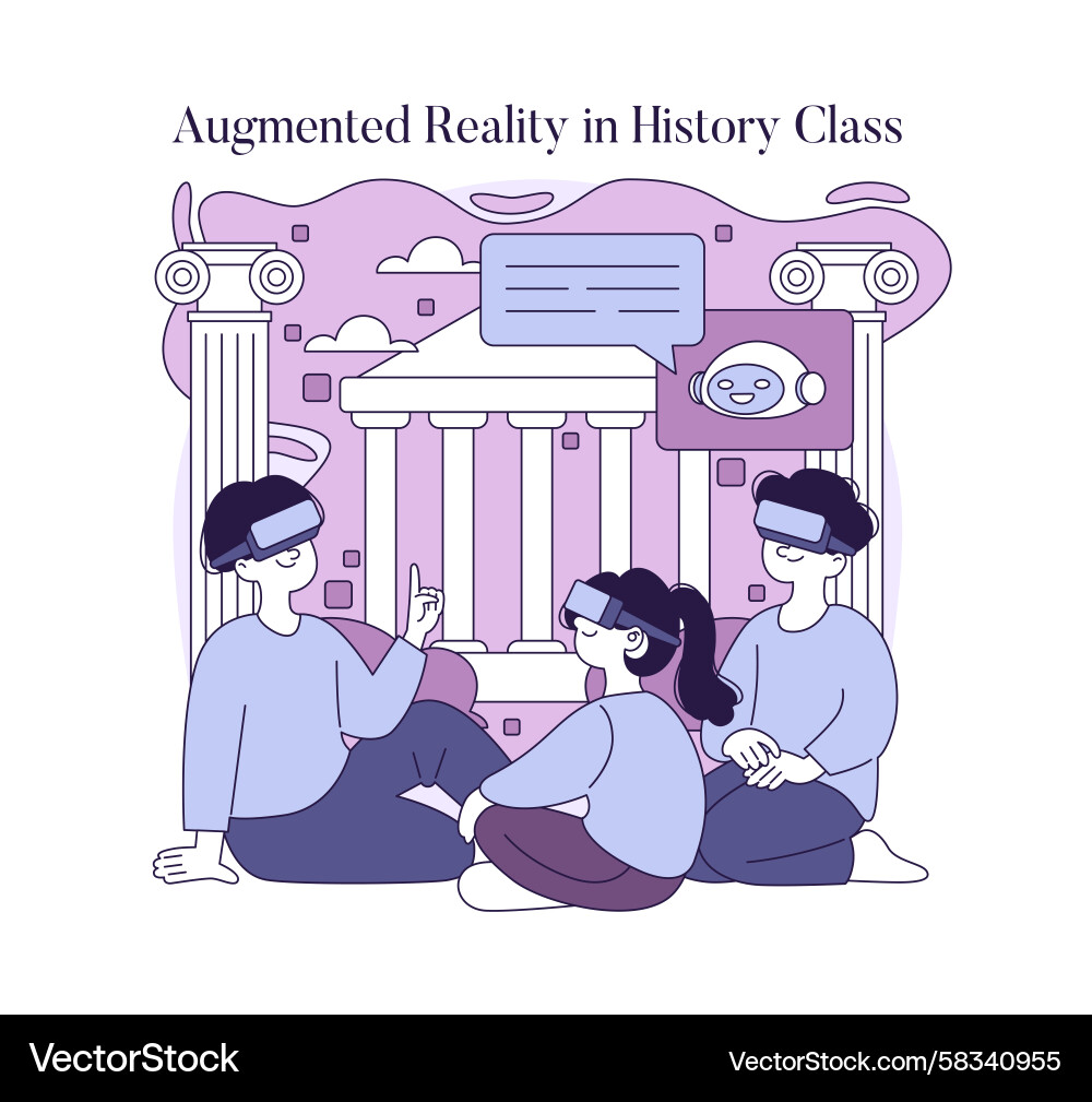 Students Using AR in History Class Vector Image