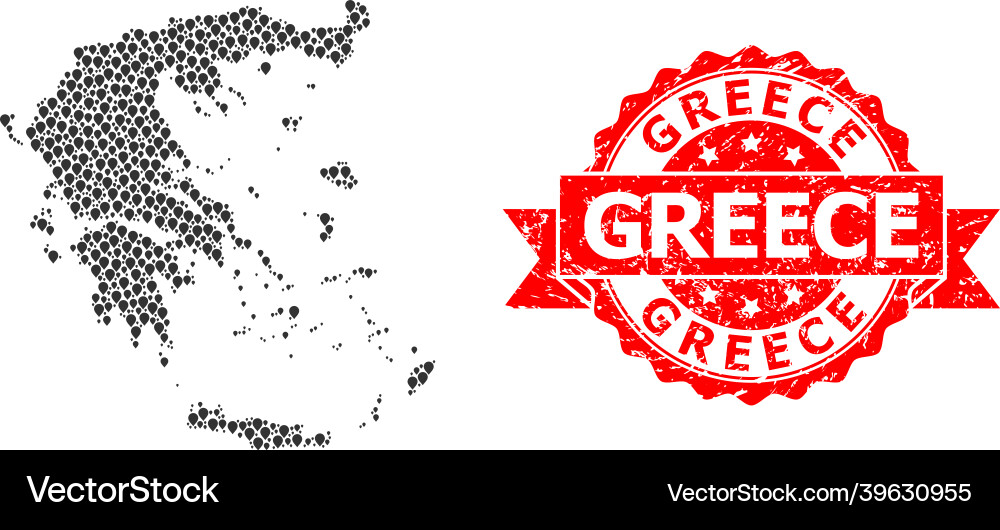 Textured greece stamp and pointer mosaic map Textured greece stamp and pointer mosaic map Vector Image