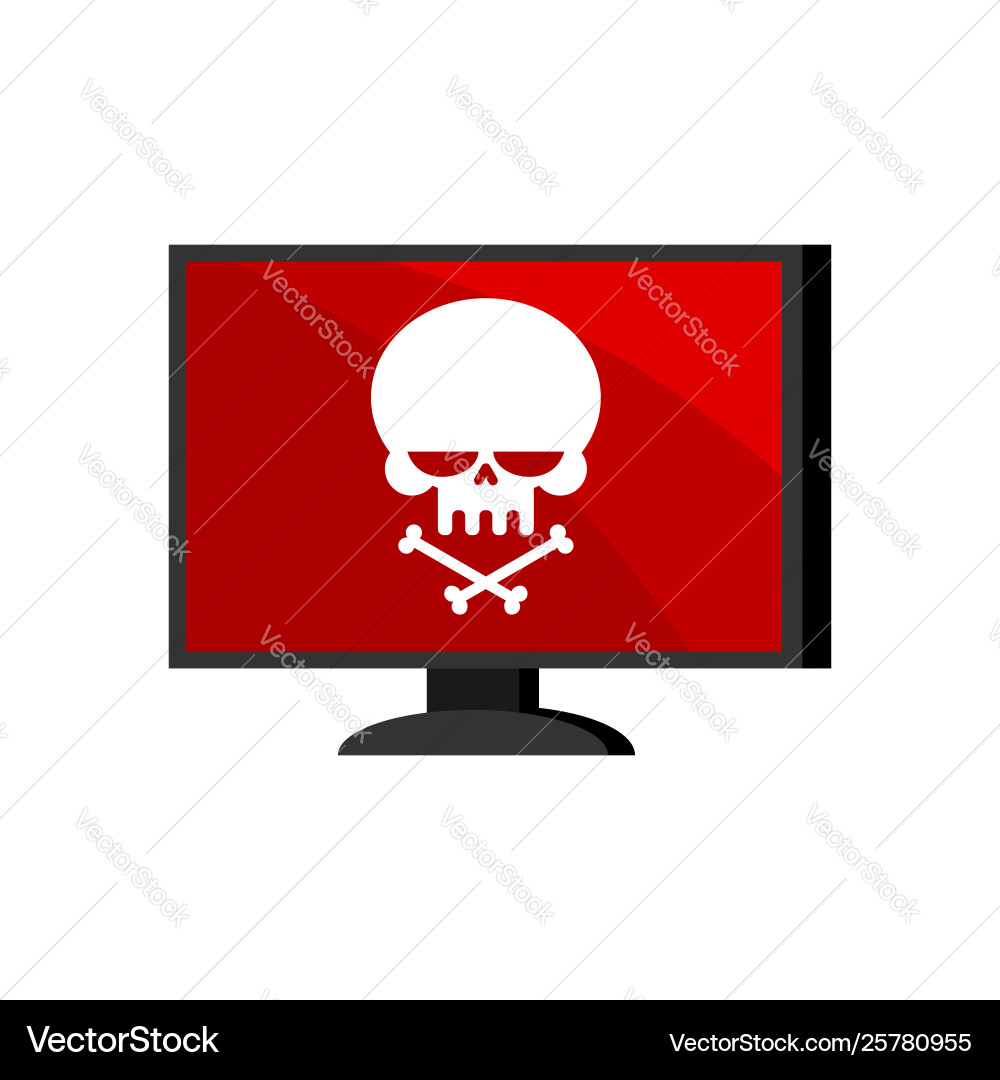 Virus in computer skull on monitor cyber attack Virus in computer skull on monitor cyber attack vector image