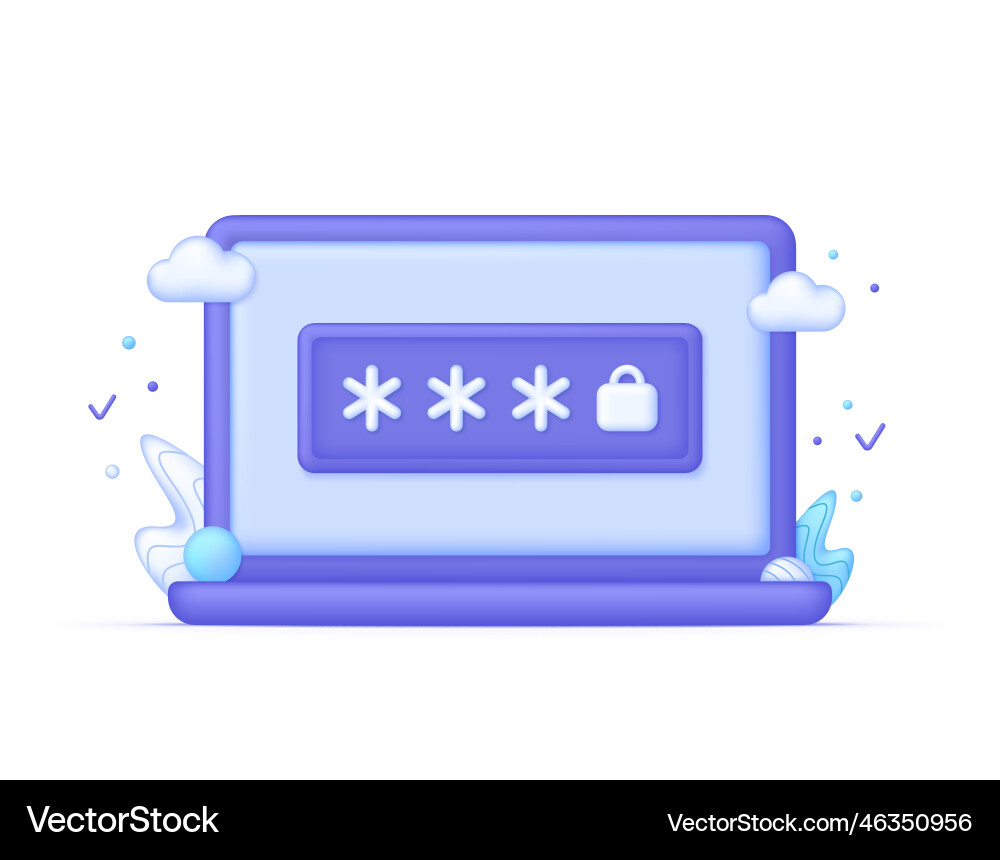 3d computer and password protection 3d computer and password protection vector image