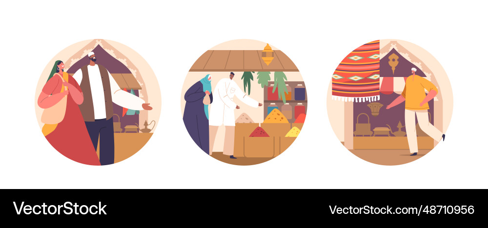 Isolated round icons with characters visiting Vector Image