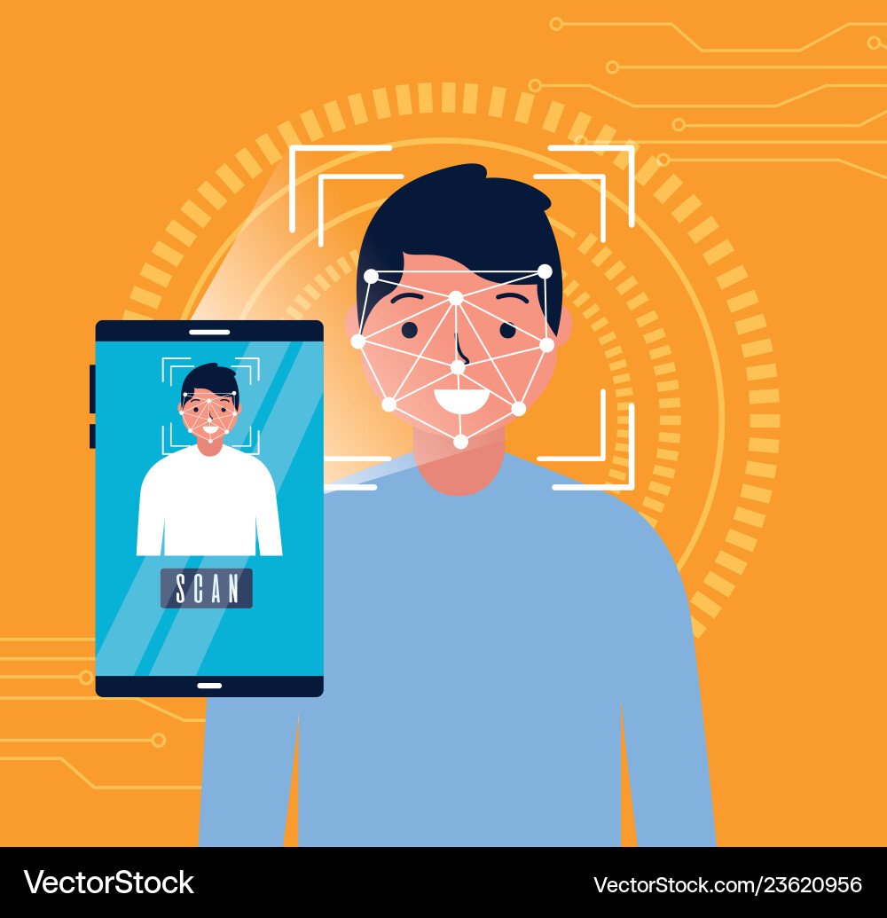Man Face Scan biometrische digitale Technologie Man Face Scan biometrische digitale Technologie vektorbild