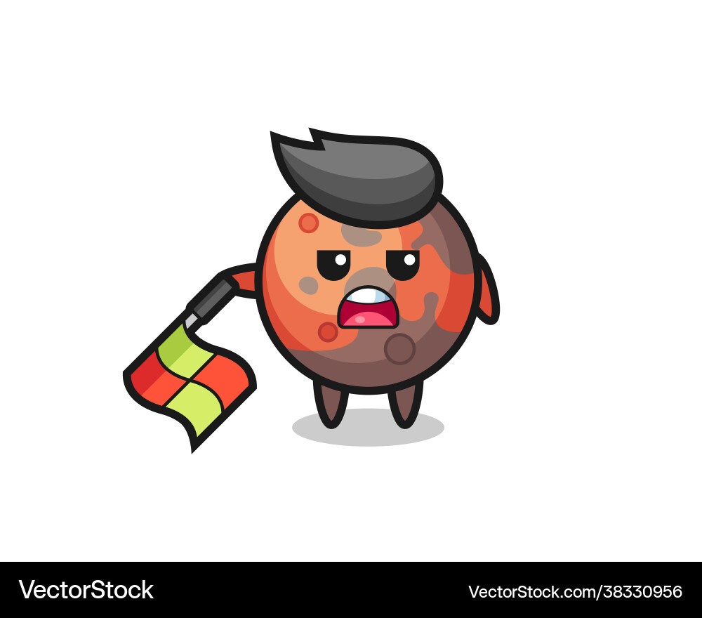 Mars character as line judge hold flag down Mars character as line judge hold flag down Vector Image