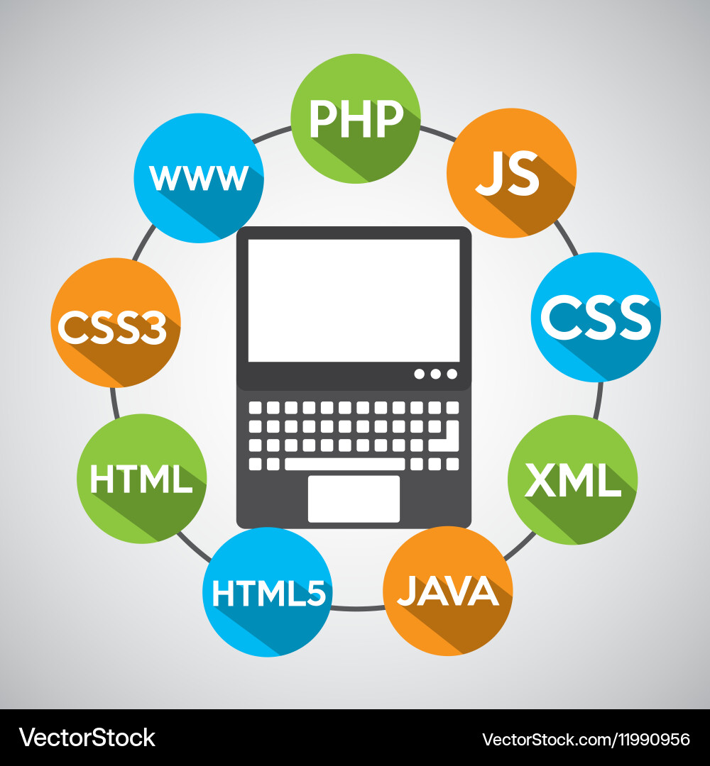 Programming languages notebook computer digital vector image