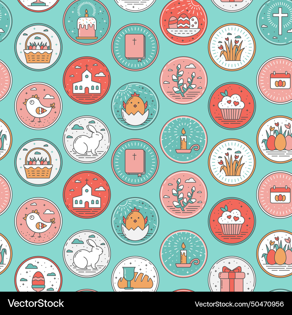 Seamless pattern of linear easter icons and spring Seamless pattern of linear easter icons and spring vector image
