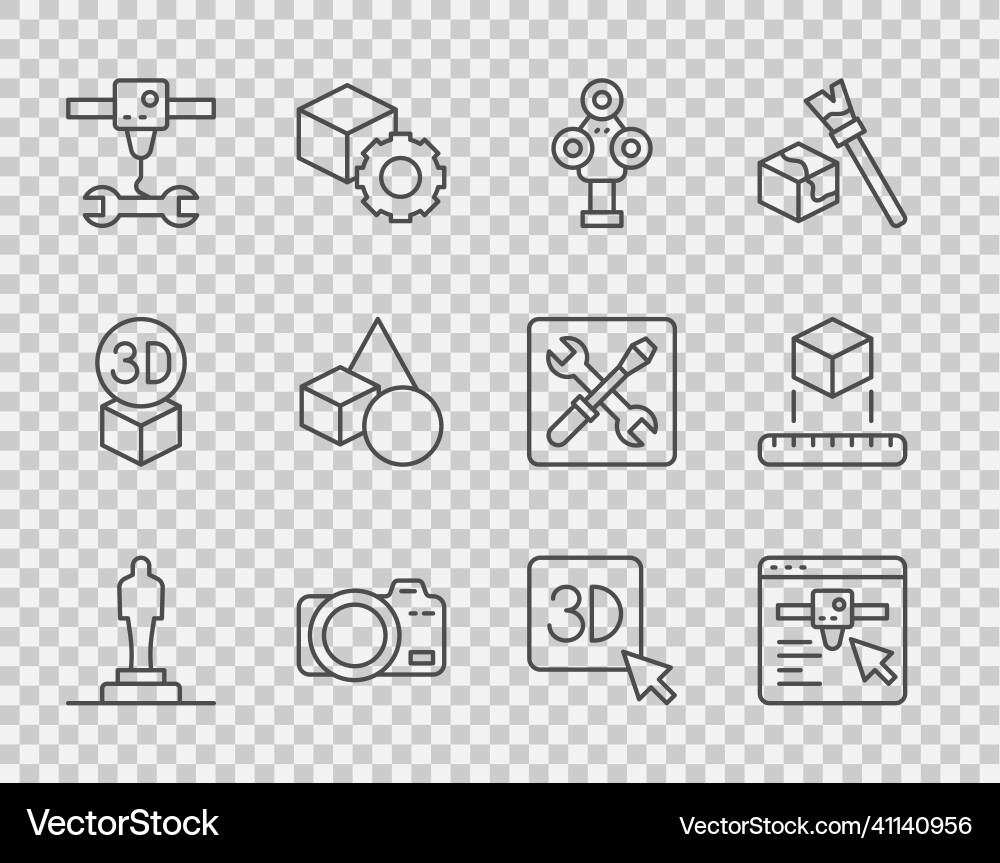 Set line 3d printer model setting scanner photo Set line 3d printer model setting scanner photo vector image