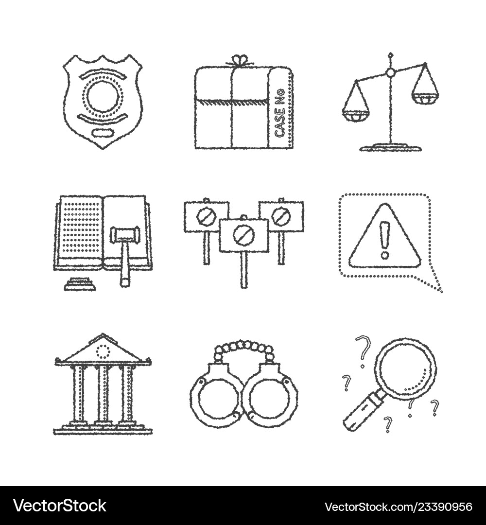 Set of justice icons and concepts in sketch style Set of justice icons and concepts in sketch style vector image