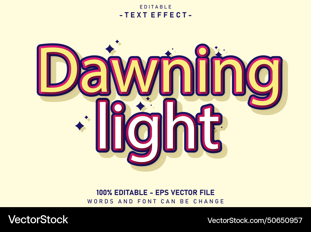 Dawning light editable text effect 3 d retro Vector Image