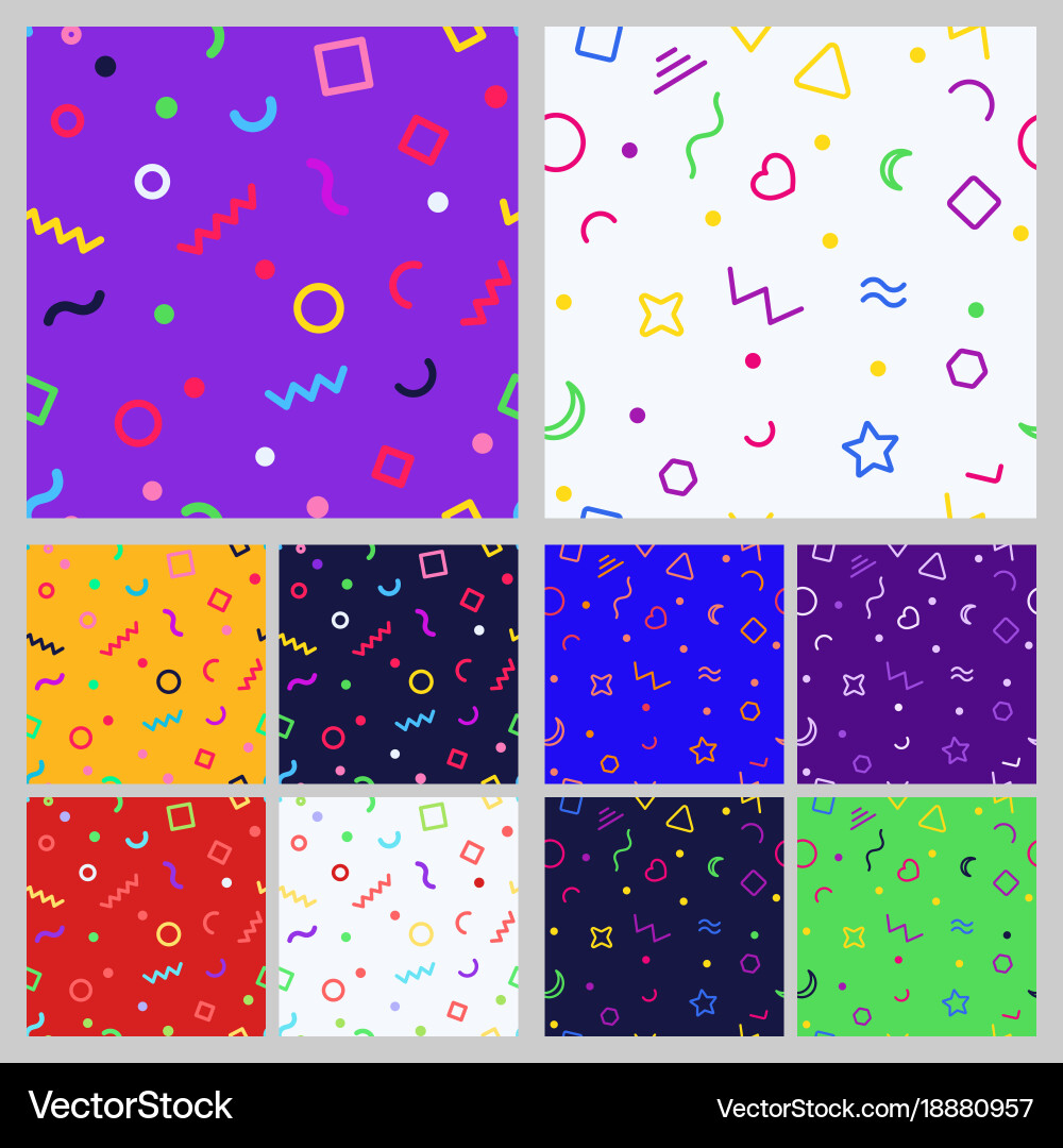 Geometric Memphis Pattern Set Vector Image