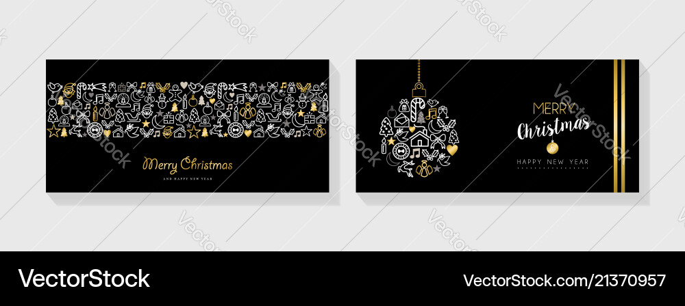 Gold Line Christmas & New Year Icon Set Vector Image