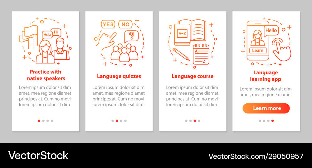 Language learning onboarding mobile app page Language learning onboarding mobile app page vector image