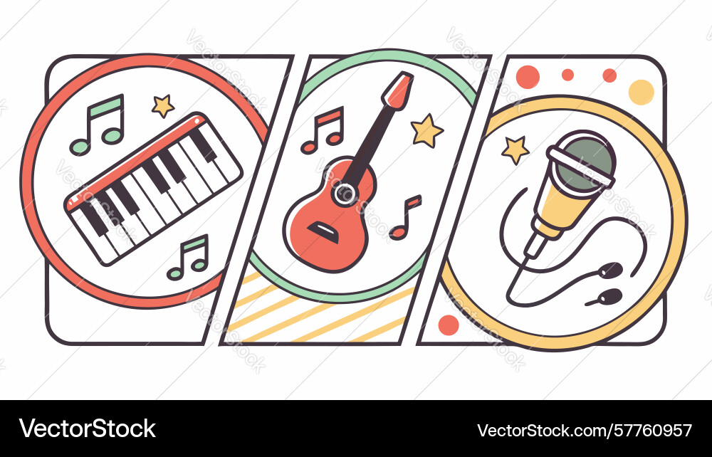 Musical ensemble and performance art icons design Vector Image