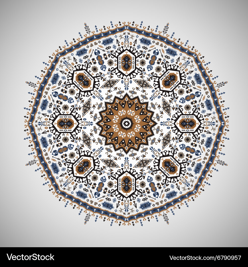 Ornamental round geometric pattern in aztec style vector image