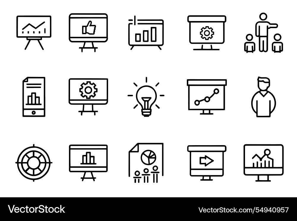 Presentation related editable icon set isolated vector image