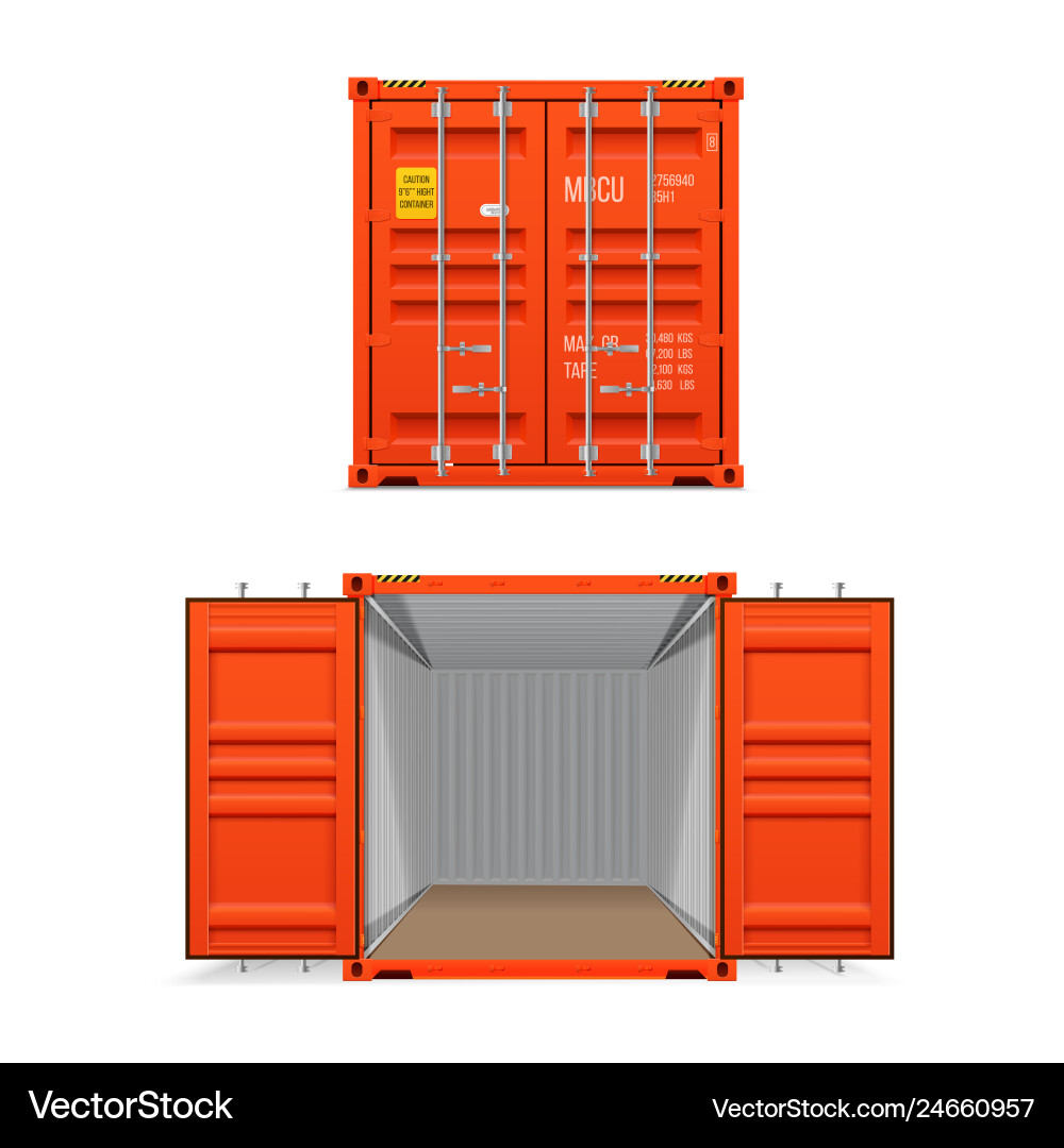 Realistisches Set von hellen roten Frachtcontainern Realistisches Set von hellen roten Frachtcontainern vektorbild