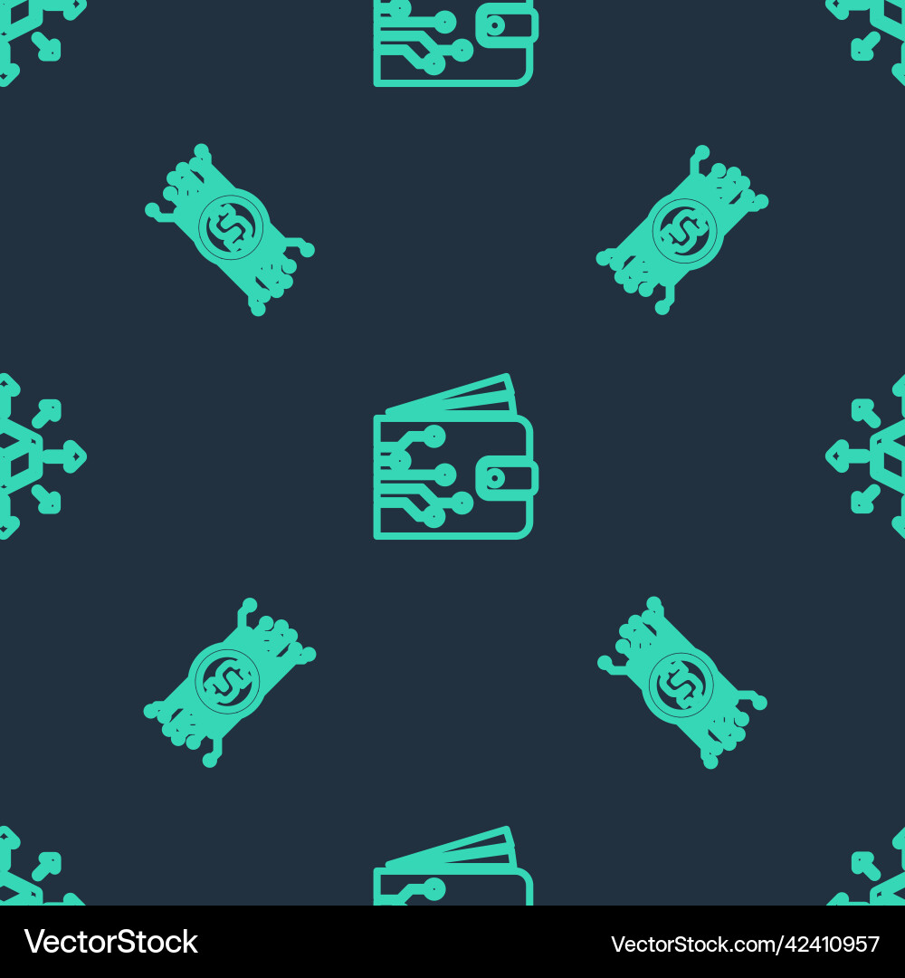 Set line cryptocurrency wallet bitcoin in circuit vector image
