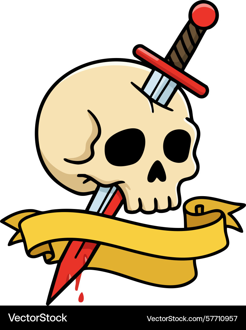 Skull with sword piercing through and blank Vector Image