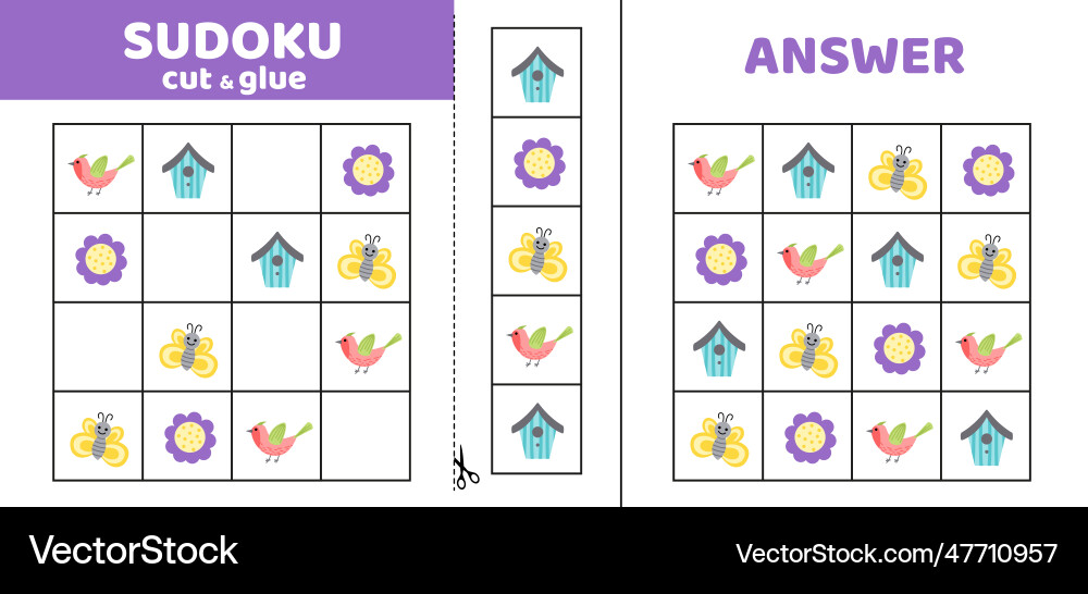 Spring sudoku with bird butterfly flower Vector Image