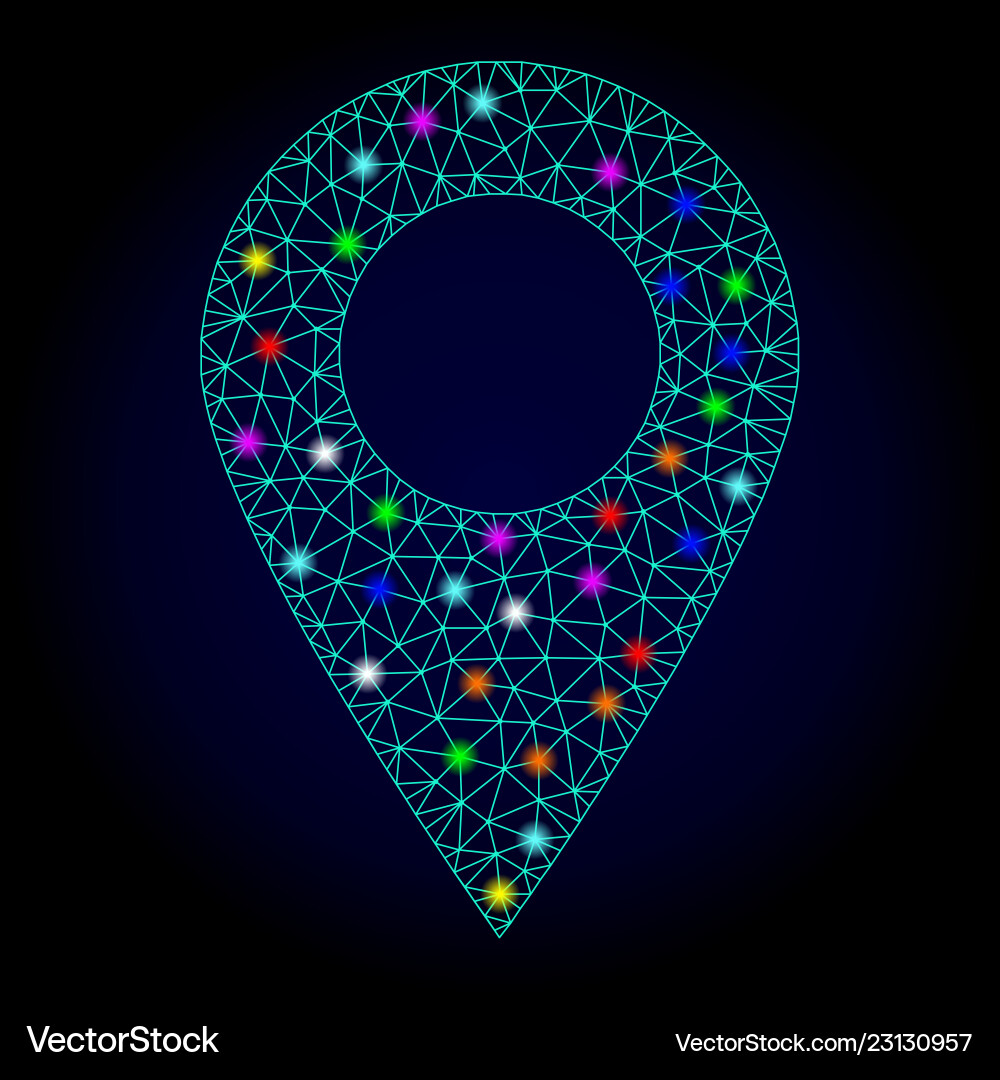 Wire frame mesh map marker with glare spots Vector Image