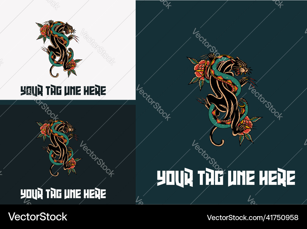 Artwork Design von schwarzem Panther und Schlange Artwork Design von schwarzem Panther und Schlange vektorbild