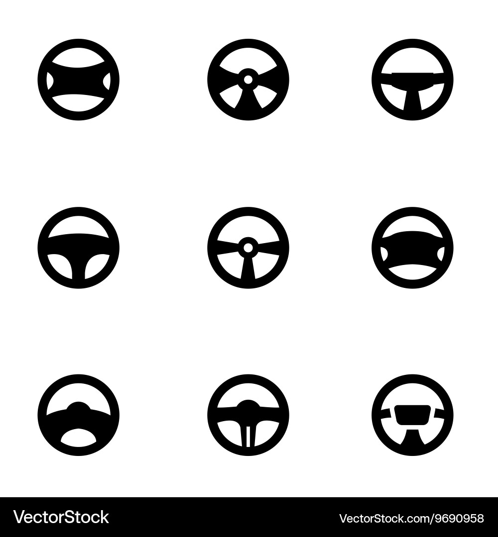 Black steering wheels icon set Vector Image