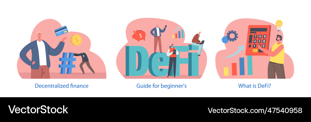 Defi themed isolated elements with characters Vector Image