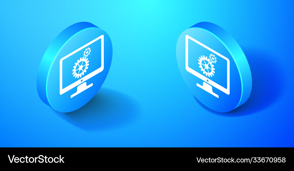 Isometric computer monitor and gears icon isolated Isometric computer monitor and gears icon isolated vector image