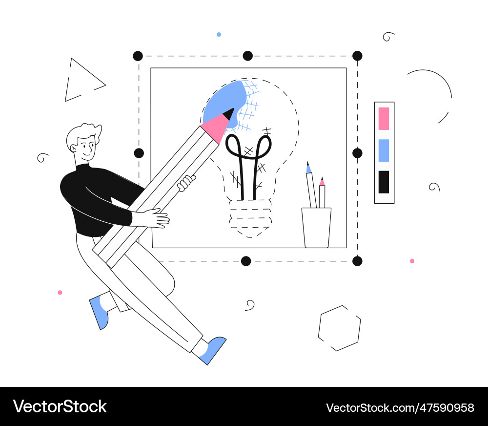 Man designing lightbulb line concept Man designing lightbulb line concept vector image