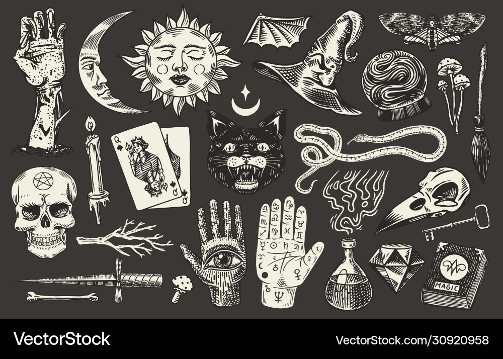 Mystical magic boho elements witchcraft Mystical magic boho elements witchcraft Vector Image
