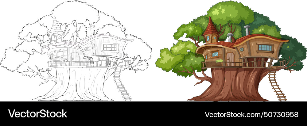Sketch and colored of a whimsical treehouse Sketch and colored of a whimsical treehouse vector image